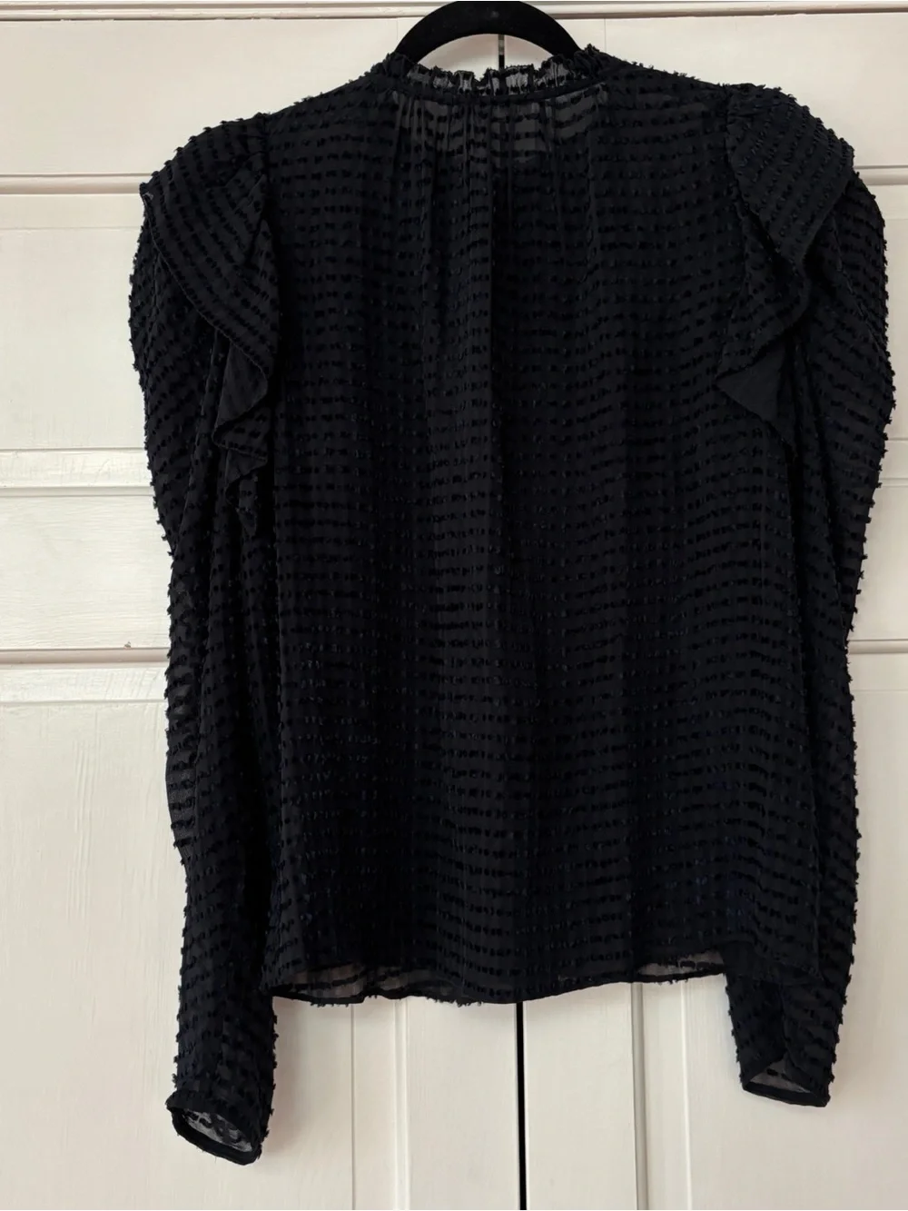Ulla Johnson Fiona‎ Blouse Noir Navy Black Swiss Dot Silk Puff Sleeve Top Size 2